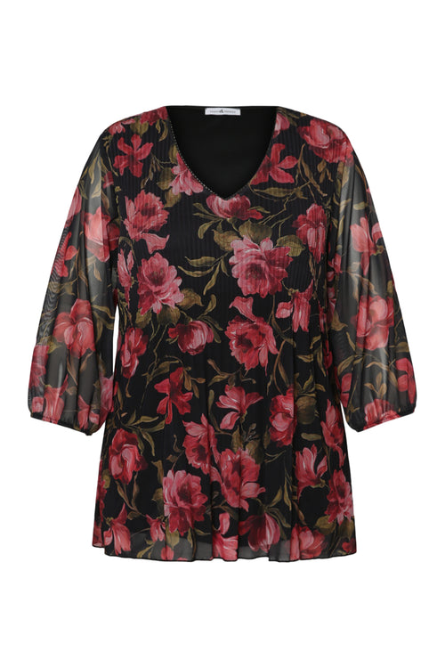 T-Shirt mit Blumenmuster aus Netzstoff-Paprika-8