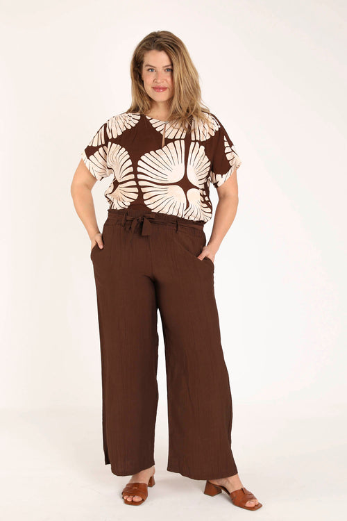 Pantalon large en viscose uni effet plissé-Paprika-6