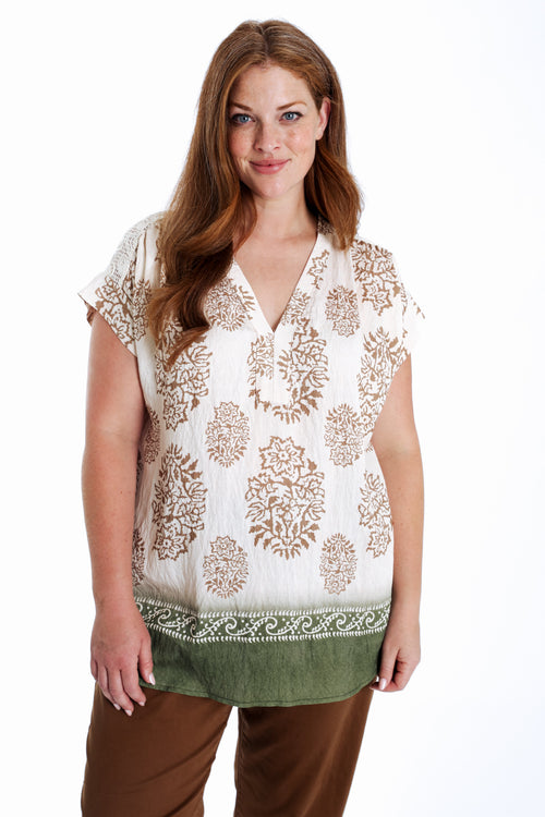 Blouse en viscose imprimé cachemire avec dos filet-Paprika-1