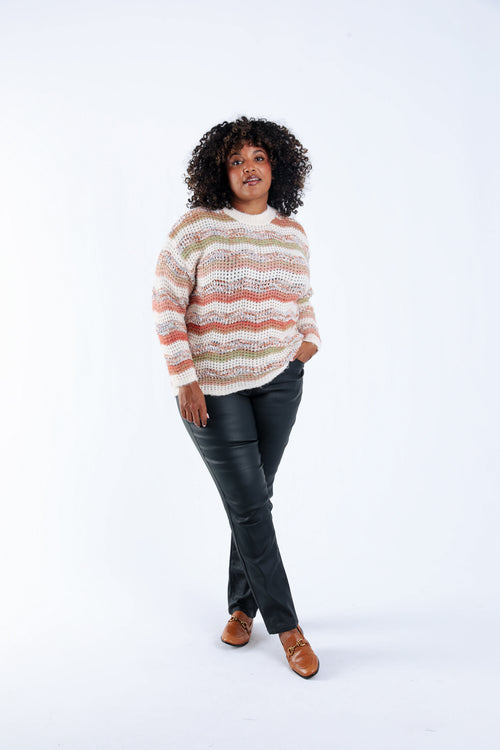 Pullover mit Popcorn-Strickmuster und Streifen-Paprika-6