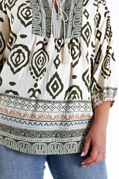 Bluse aus bedrucktem Viskose-Ethnomuster-Paprika-7