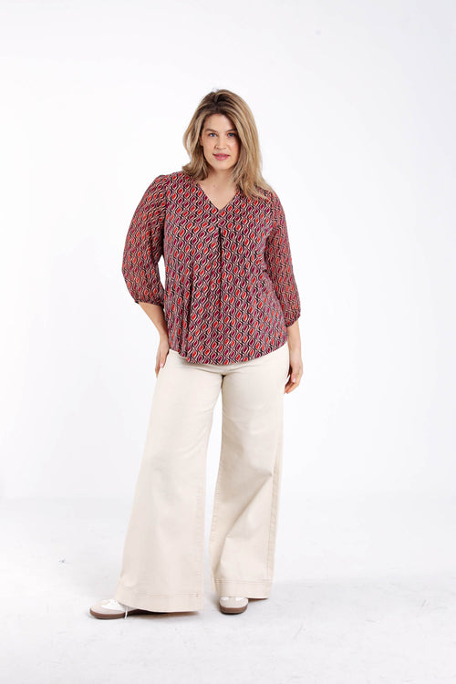 T-Shirt aus Voile mit grafischem Druck und Lurex-Paprika-7