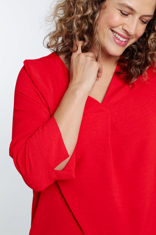 Locker geschnittene, unifarbene Bluse-Paprika-4