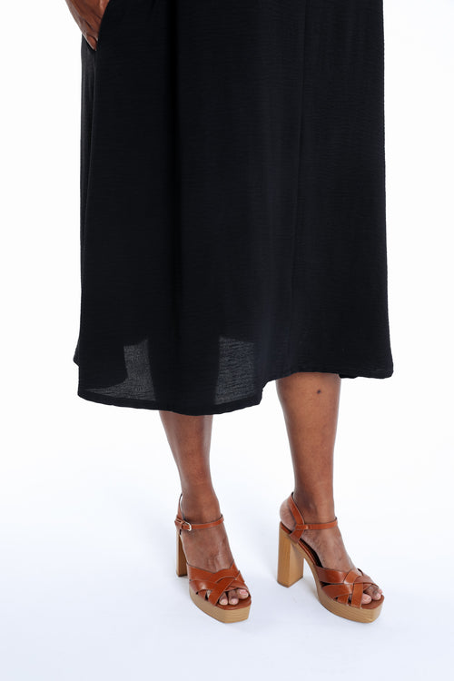 Einfarbiges langes Kleid mit Spitze-Paprika-4