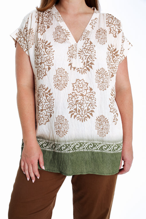 Bluse aus bedruckter Viskose mit Netzrücken-Paprika-6