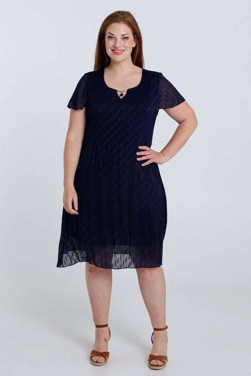 Kurzes einfarbiges Kleid aus plissiertem Voile-Paprika-7