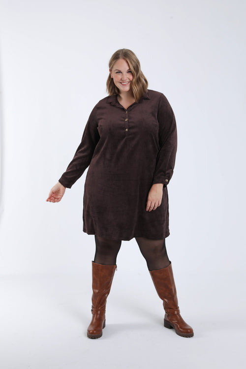 Robe courte unie en velours côtelé-Paprika-6