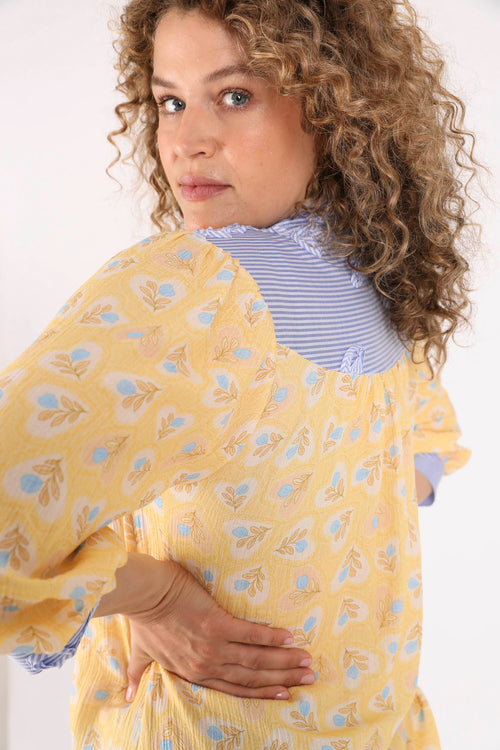 Bedruckte Viskosebluse mit Blumen und Streifen-Paprika-6