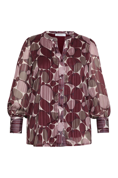 Bedruckte Bluse mit Folienrundungen-Paprika-6