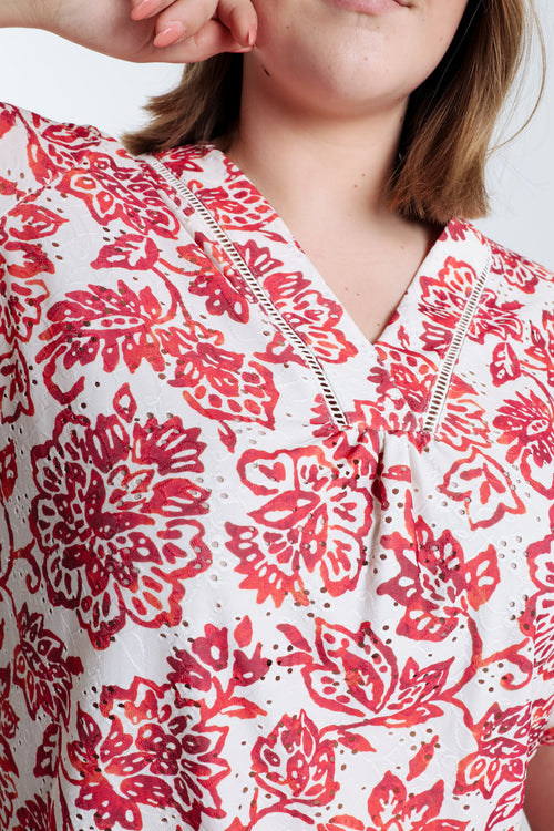  Besticktes T-Shirt mit Blumenprint-Paprika-5