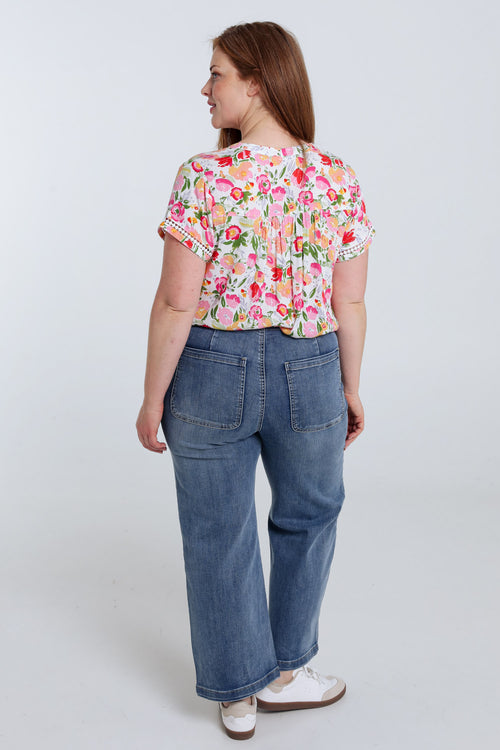 Bluse aus bedruckter Viskose mit floralem Muster-Paprika-2