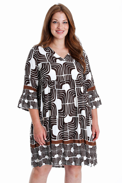 Robe courte en viscose imprimé graphique-Paprika-1