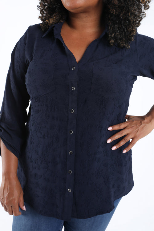 Chemise unie avec motif fleurs en relief-Paprika-4