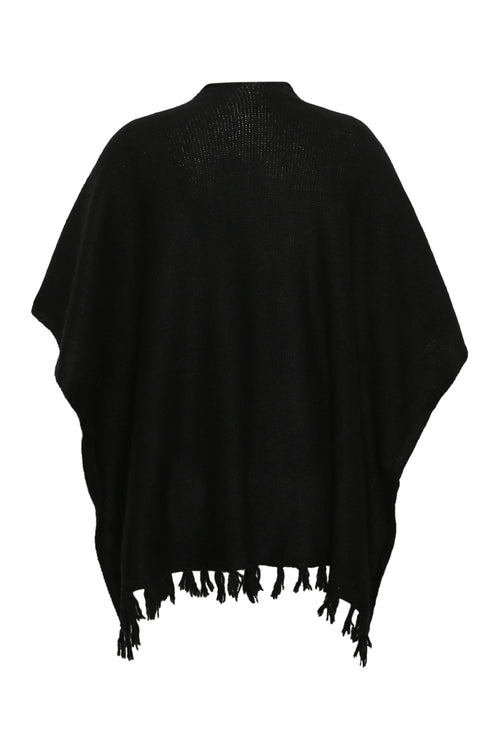 Einfarbiger Poncho mit Fransen-Paprika-2
