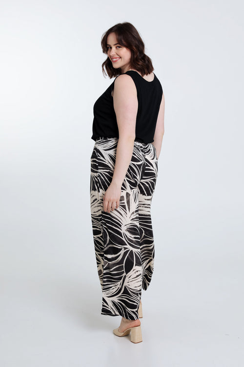 Weit geschnittene Viskosehose mit gezeichnetem Blumenmuster-Paprika-2