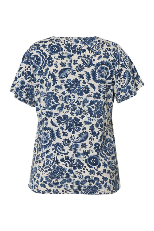 T-shirt en maille froide imprimé floral bicolore-Paprika-11