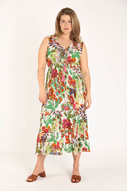 Kleid aus Viskose mit Blumenmuster und Lurex-Paprika-7