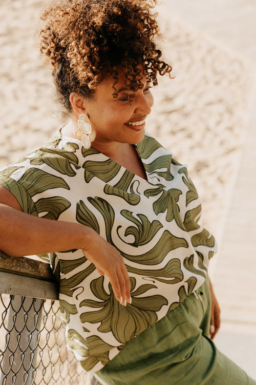 Bicolor Bluse mit floralem Druck-Paprika-2