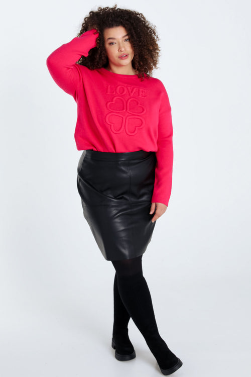 Unifarbener Pullover aus Viskose mit Reliefbuchstaben „LOVE“-Paprika-8