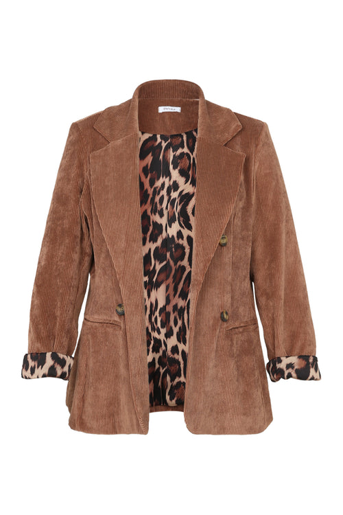 Kurzer, unifarbener Blazer aus Samt mit Animal-Print-Futter-Paprika-9