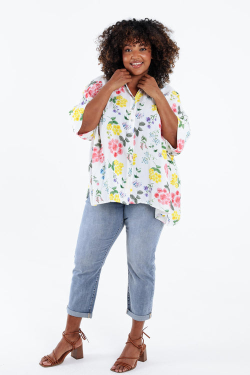 Weite Bluse aus bedruckter Viskose mit Blumenmuster-Paprika-9