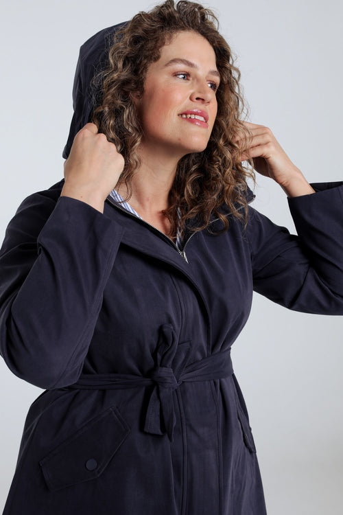 Einfarbiger, mittellanger Trenchcoat mit Kapuze-Paprika-4