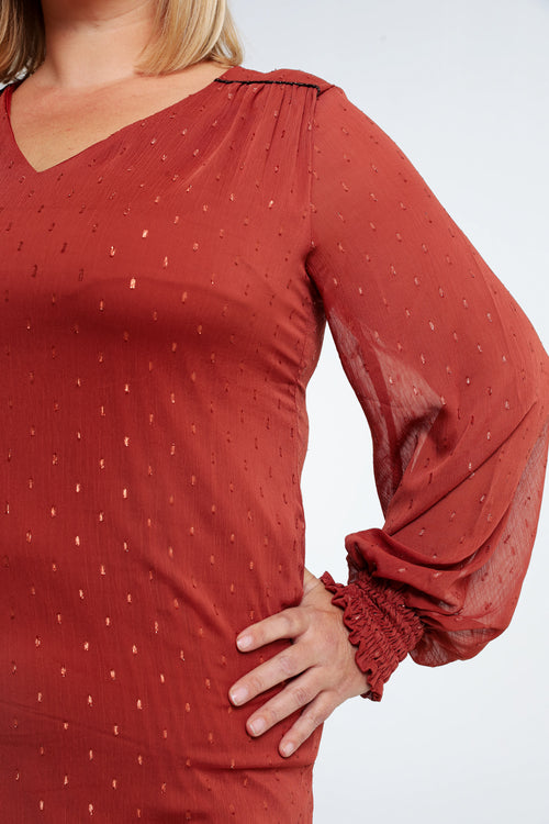 Robe en voile avec plumetis-Paprika-5