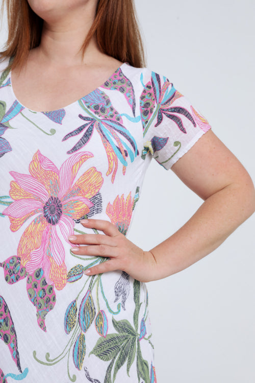 Kleid aus Baumwoll-Gaze mit Blumenmuster-Paprika-4