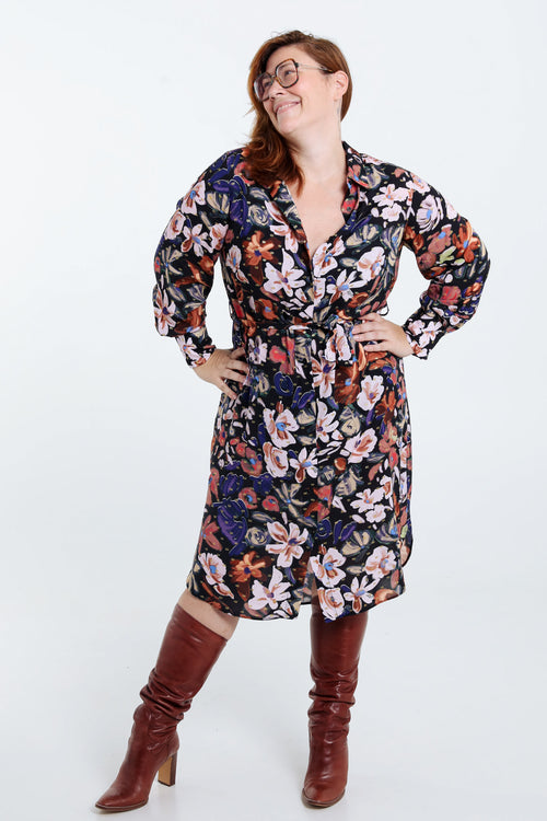 Robe chemise à fleurs avec lurex-Paprika-7