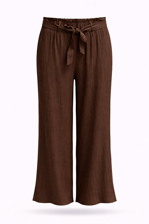 Pantalon large en viscose uni effet plissé-Paprika-1