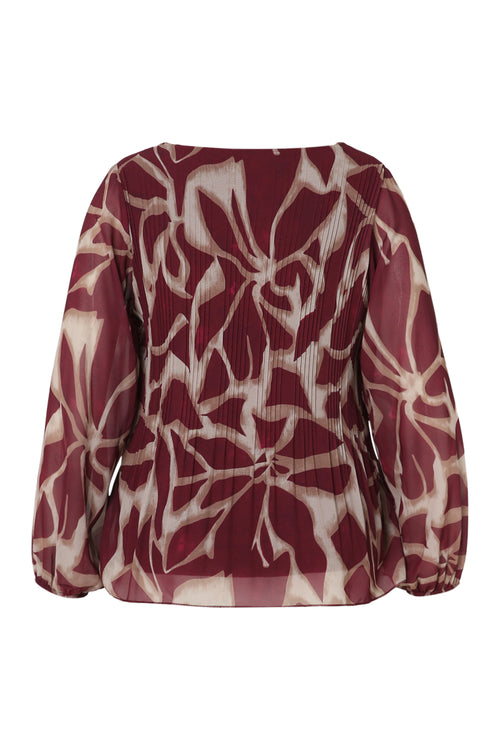 Blouse plissée imprimé graphique-Paprika-11