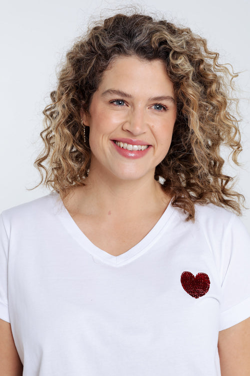 Einfarbiges Baumwoll-T-Shirt mit Paillettenherz-Paprika-4