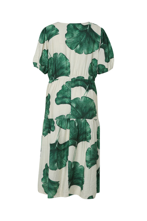Langarmkleid aus bedruckter Viskose mit Blattmuster-Paprika-11