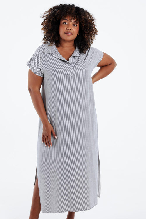 Langes Kleid aus Viskose mit Streifen-Paprika-1
