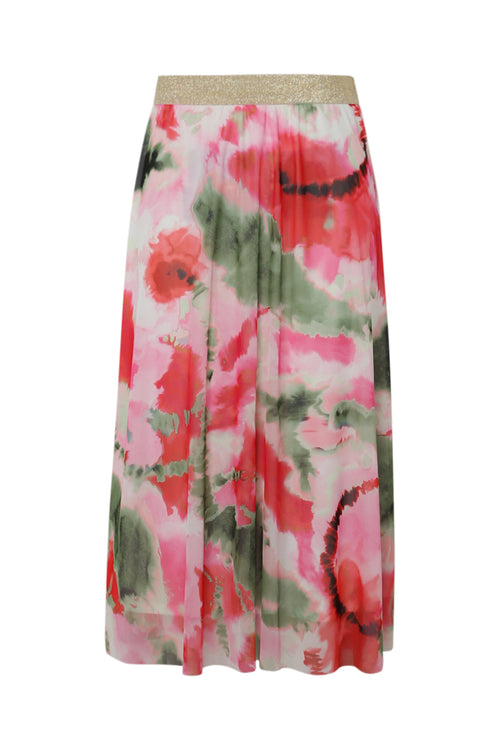 Lange Rock aus bedrucktem Netzstoff mit Blumenmuster-Paprika-10