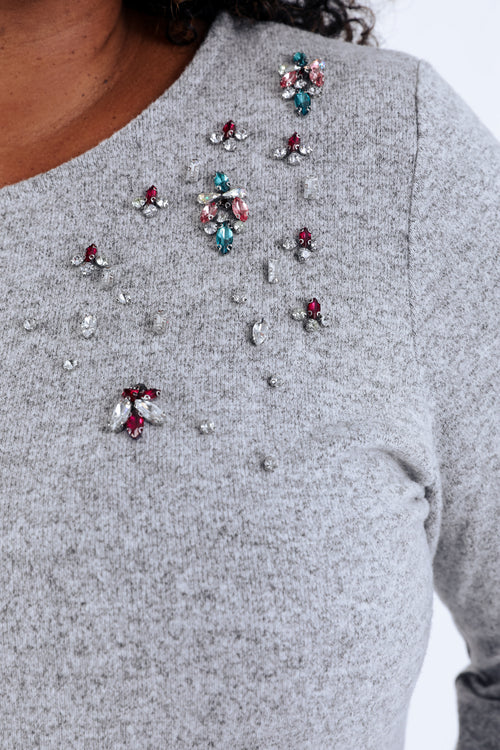 T-shirt maille chaude uni avec détail bijoux-Paprika-4
