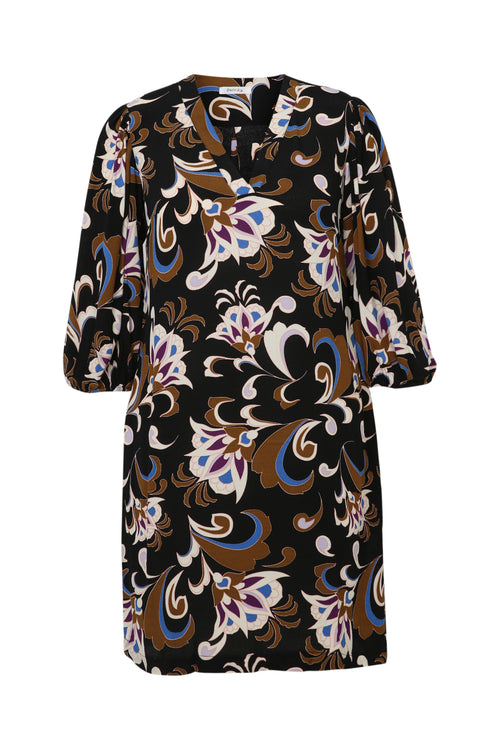 Kurzes, gerade geschnittenes Kleid aus Crêpe mit Blumendruck-Paprika-10