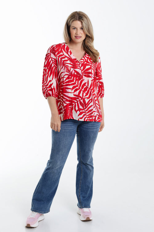 Bluse aus bedruckter Viskose mit Blattmuster-Paprika-8