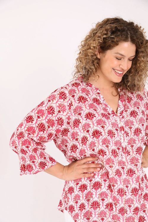 Bluse aus Viskose mit indischem Blumenmuster-Paprika-4