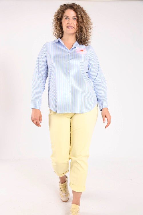 Gestreifte Bluse aus Baumwolle mit Blumenmuster-Paprika-7