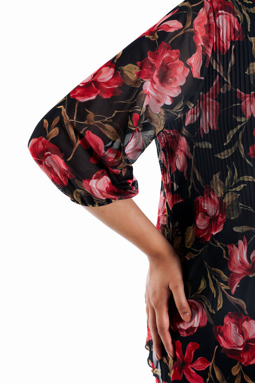 T-Shirt mit Blumenmuster aus Netzstoff-Paprika-5