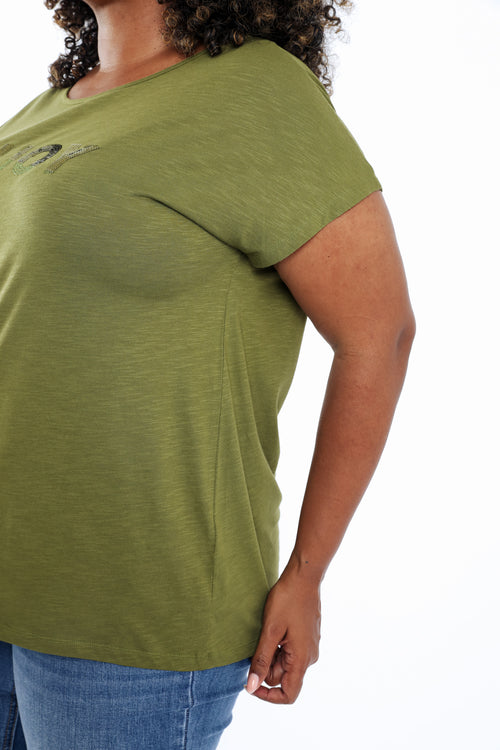 Uni Baumwoll-T-Shirt „Enjoy“ mit Pailletten-Paprika-5