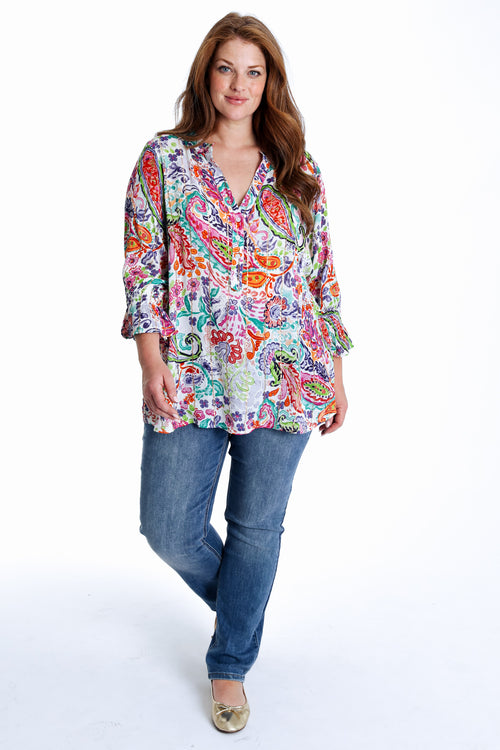 Blouse en viscose imprimé cachemire avec lurex-Paprika-9