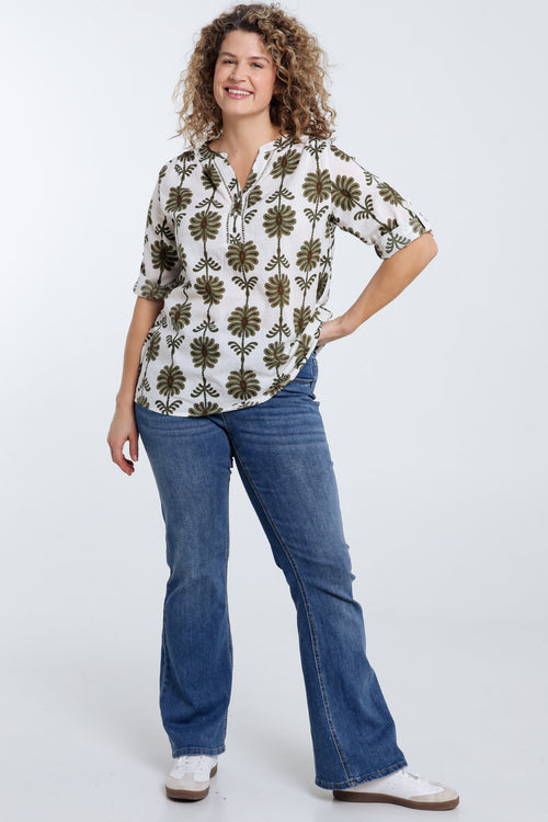Bluse mit Durchbruchdetails und zweifarbigem Druck-Paprika-8