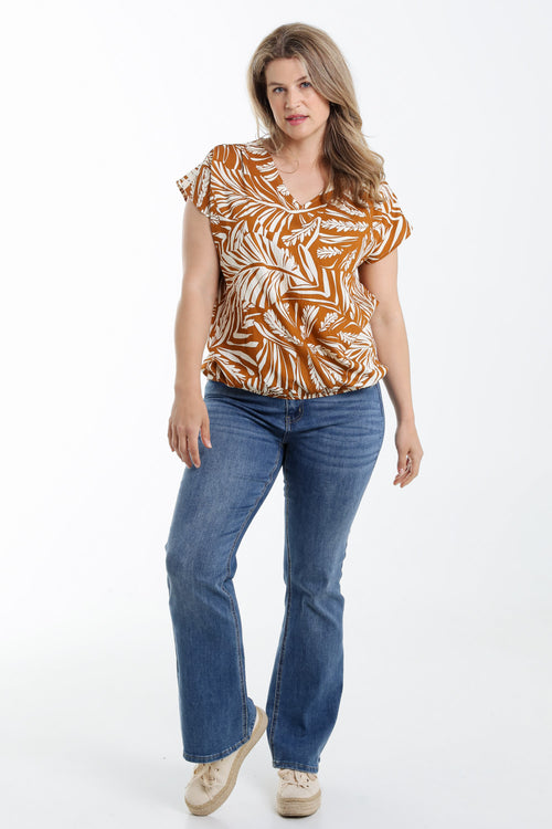 Bluse aus bedruckter Viskose mit zweifarbigen Blättern-Paprika-7