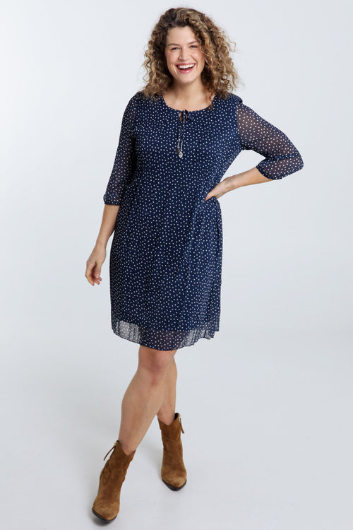 Kleid aus plissiertem Voile mit Punkteprint-Paprika-9