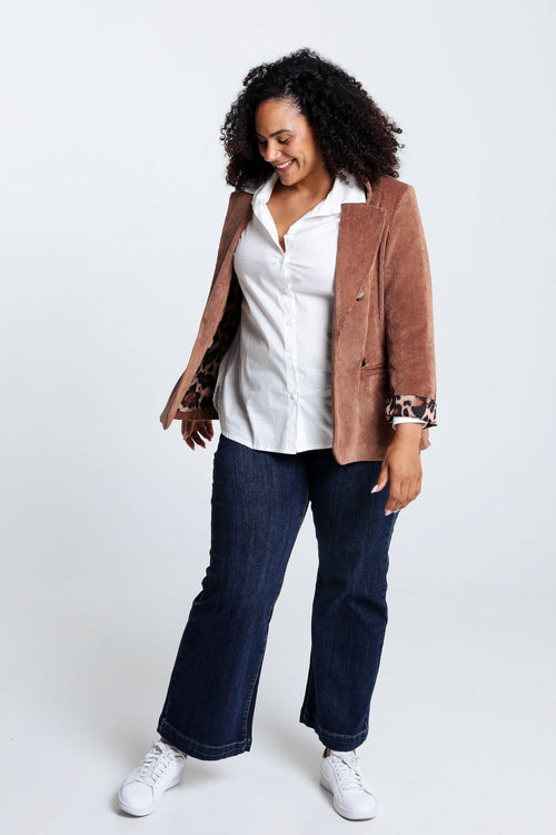 Kurzer, unifarbener Blazer aus Samt mit Animal-Print-Futter-Paprika-8