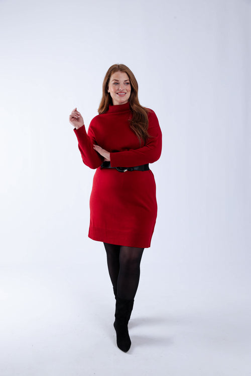 Einfarbiger Strickkleid-Paprika-8
