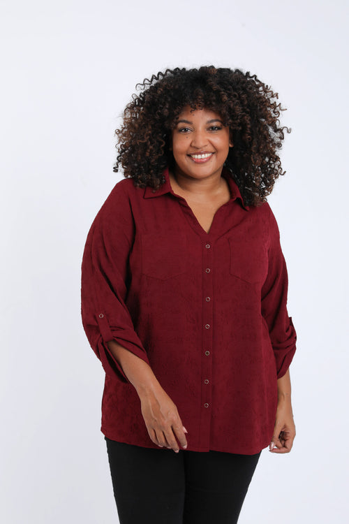 Chemise en viscose unie détail relief-Paprika-1