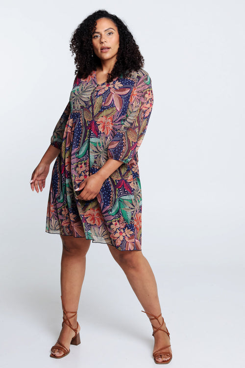 Kurzes Plisseekleid mit Aufdruck-Paprika-8